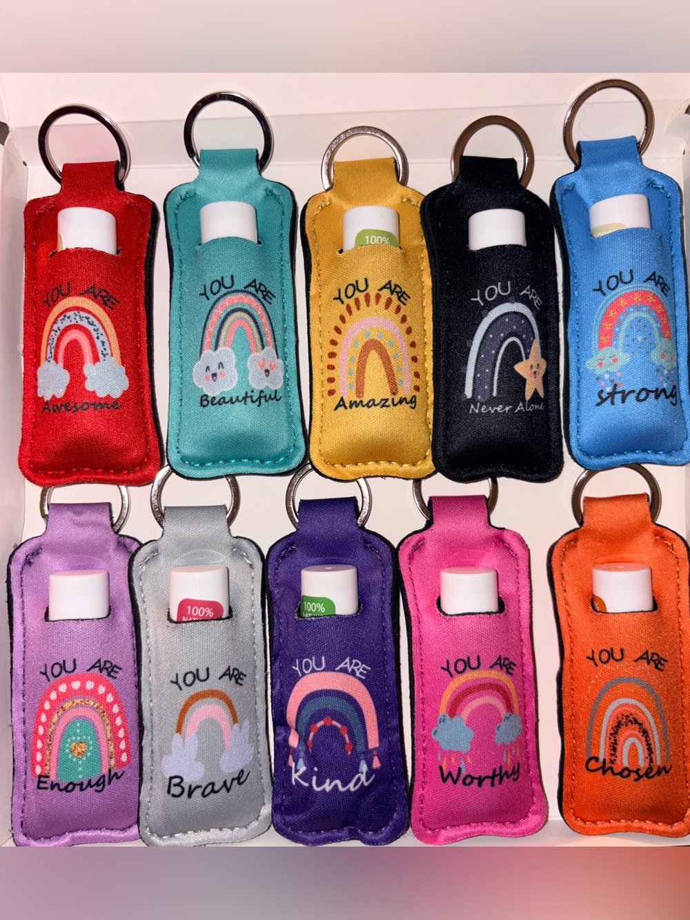 Affirmation Rainbow Keychain with Lip Balm